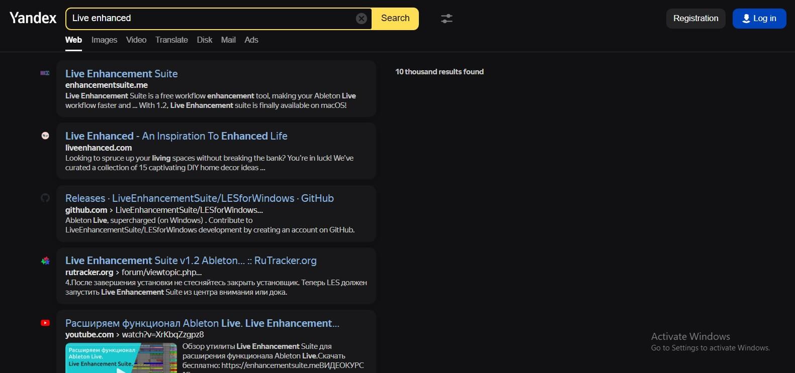 Yandex search engine Search query "Live Enhanced"