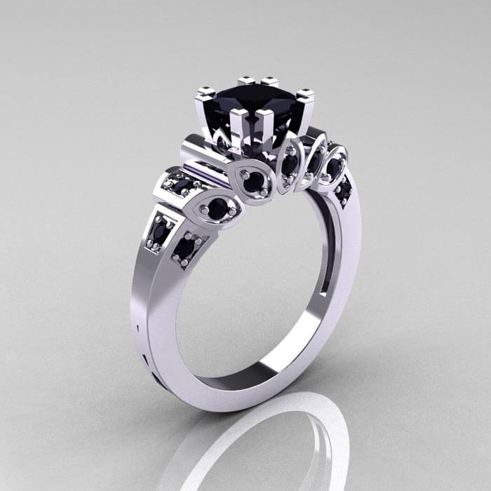 White Gold Black Diamond Ring