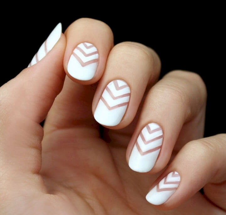 White Minimal Chevron Nail Art