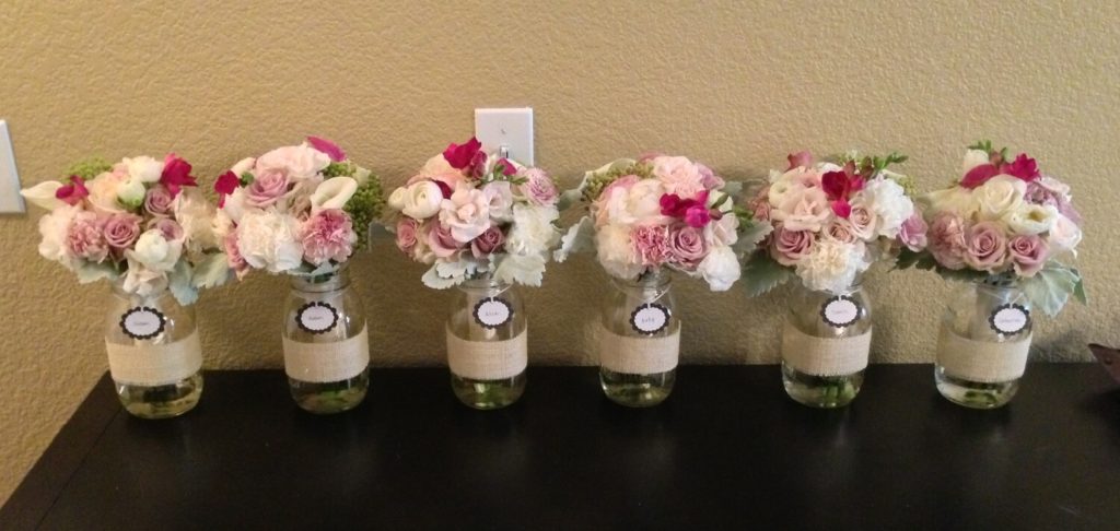 Bridesmaid’s Bouquet Resting in Mason Jar