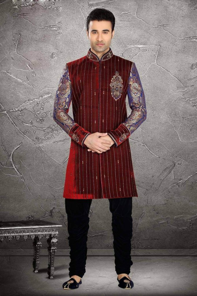 Bright Maroon Velvet Indo Western Dresses