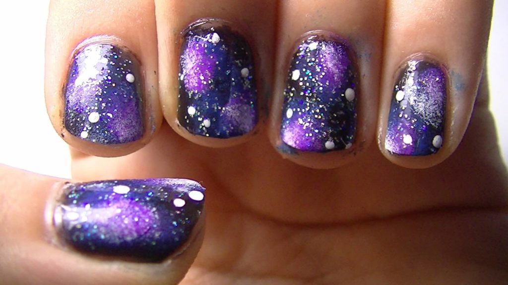 Purple Galaxy nail designs 2018