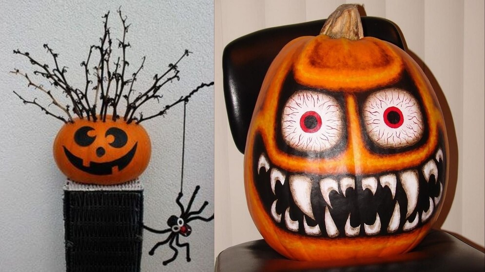 Zombie Apocalypse designed Pumpkin with Wooden Stick Hair