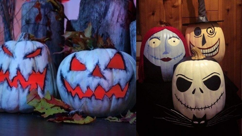Scary vampir and Adam Family Pumpkin Painting for Spooky Look