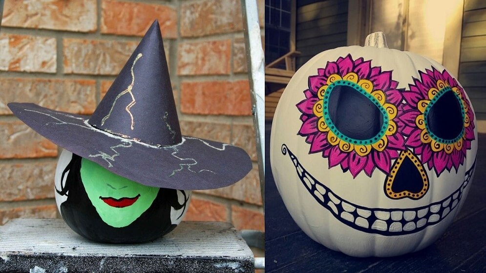 Wicked Witch and cool Artistic Painted Pumpkin