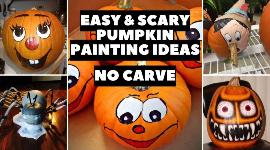 collage of Easy Scary Pumpkin Painting Ideas No Crave