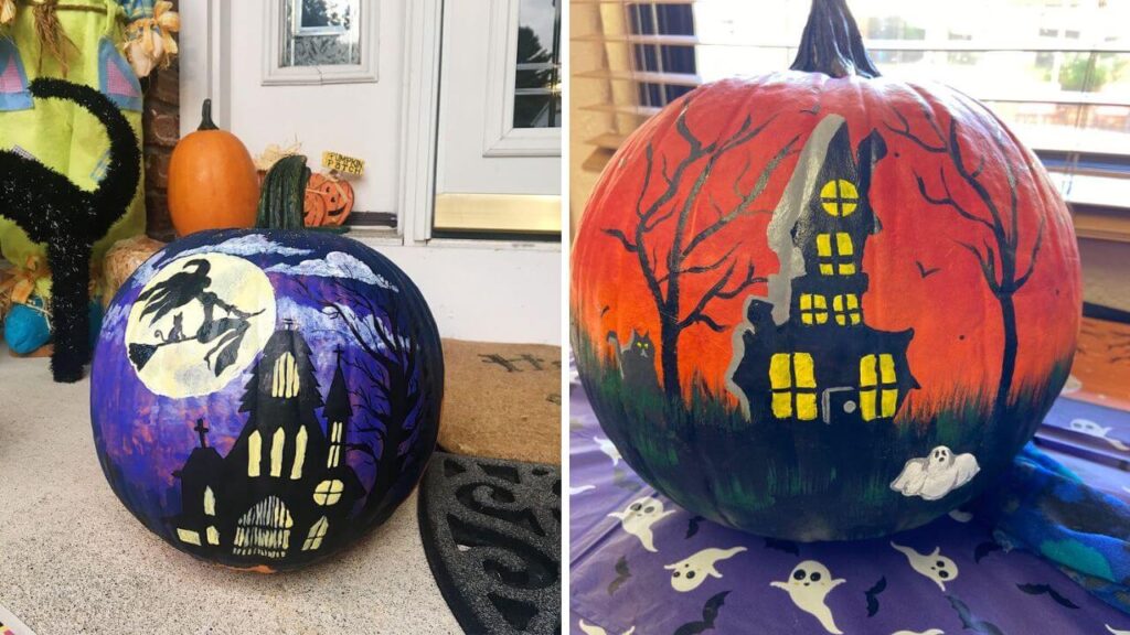 Scary Pumpkin Painting As A Haunted House
