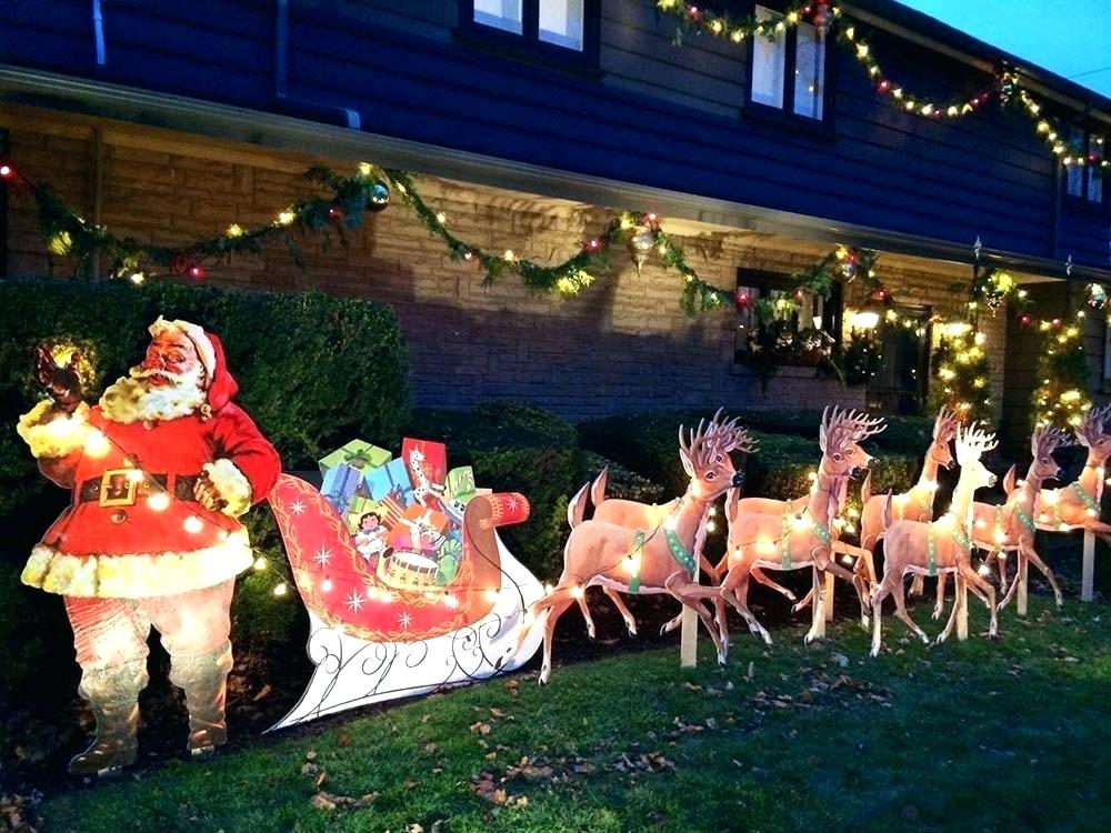 Outdoor Santa cutout with Reindeer Decor for Christmas