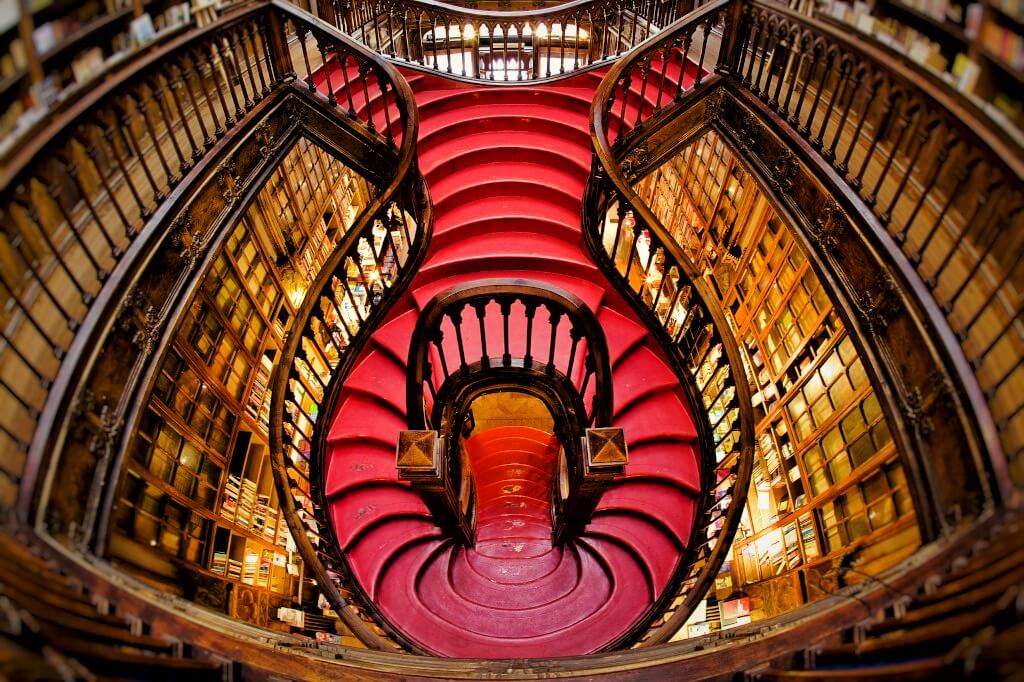 Stairs inside a bookstore in Portugal