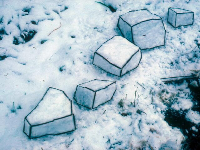 A snow sculpture created by nature artist Andy Goldsworthy, made entirely of ice.