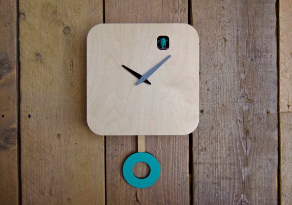 Minimalist Turquoise Cuckoo Clock With Pendulum