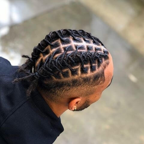 zoomed image of Criss-cross Dreadlocks for men with Square locs in it