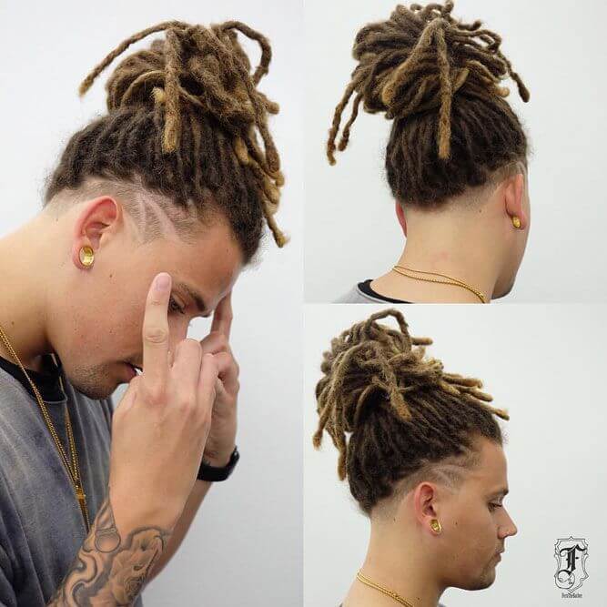 A man sporting a Labyrinth dreadlock hairstyles from different angle and showing fade in hairsyle