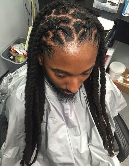 Long Dreads style at barber Shop with square locs with large bridel