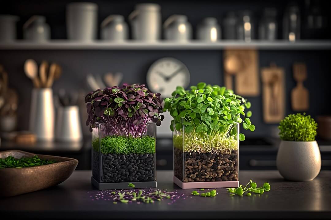 Growing microgreens in Jar reused on table