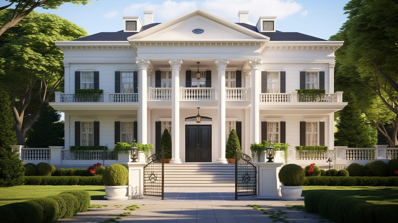 colonial house with white columns and Black and White Window