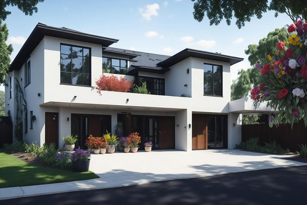 contemporary modern white home and Black trim