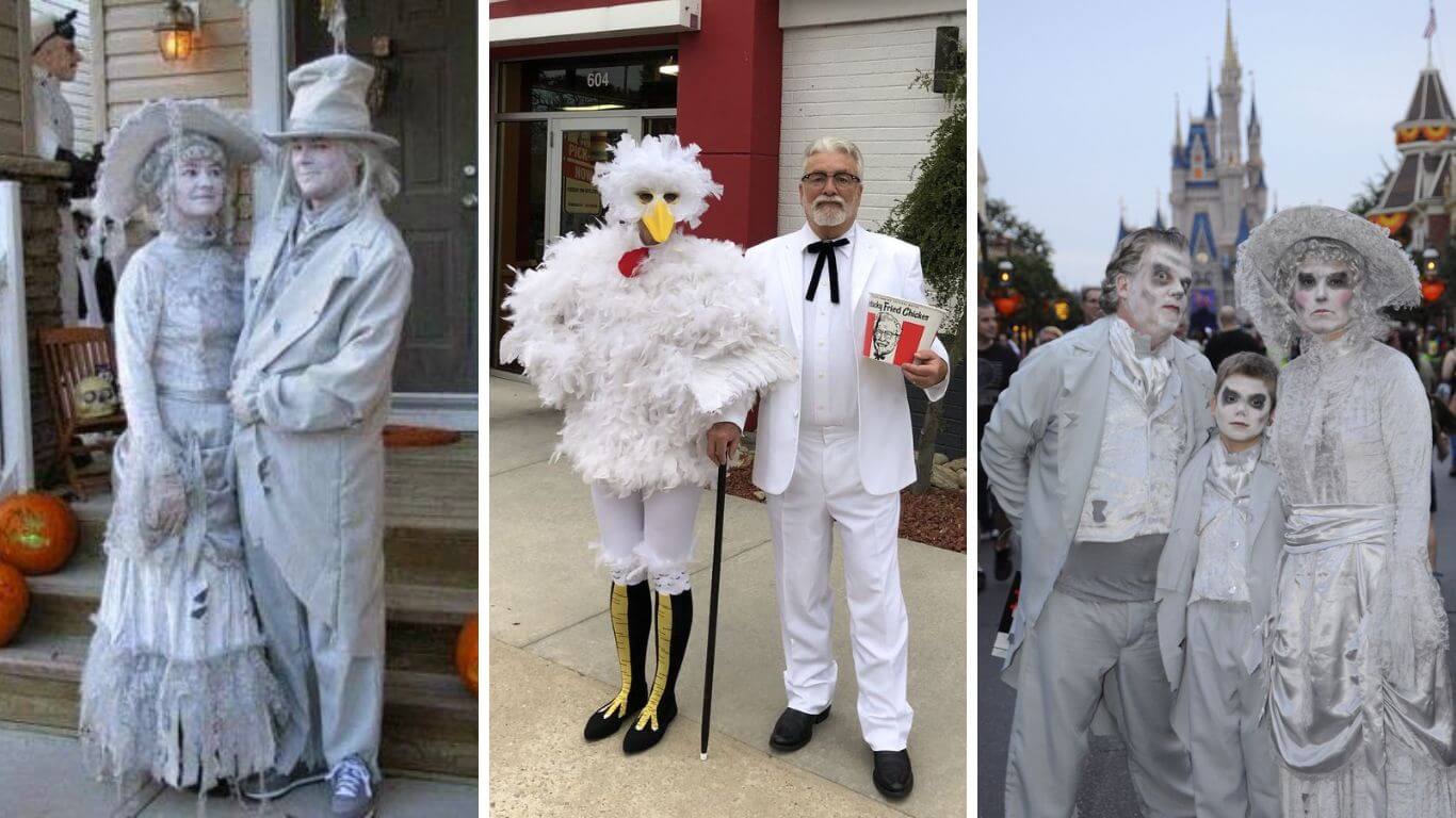 Famous Figures such as KFC Owner with chick Halloween Costume Ideas For Senior Citizens