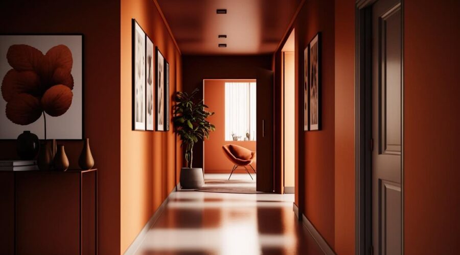 corridor ideas with orange lamp left side