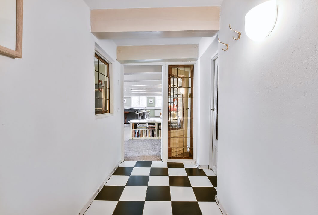 corridor design ideas White room with black and White Flooring