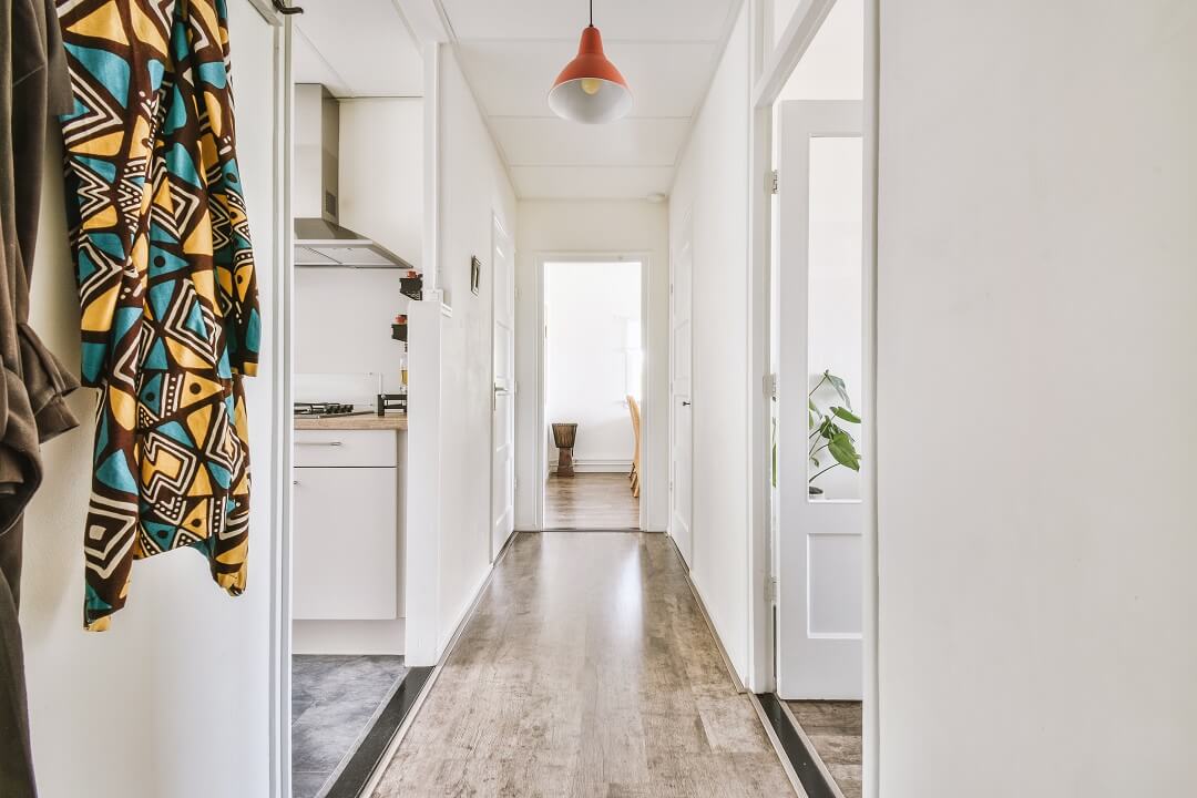 narrow corridor design idea with doors lamp