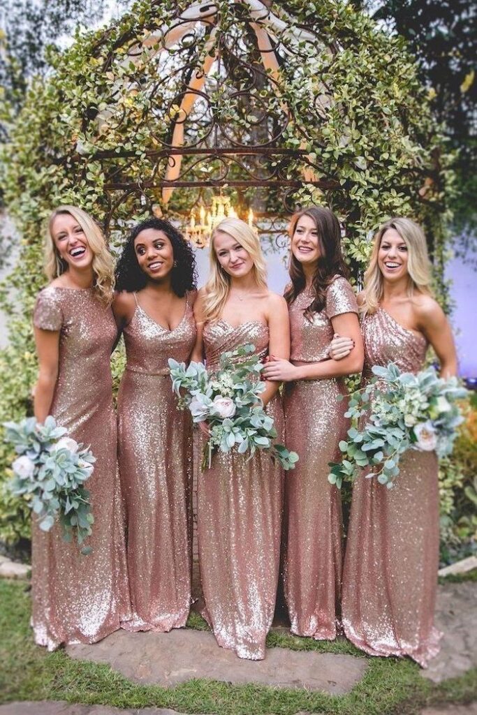 Stand Out Gorgeous and Glamorous in Rose Gold Sequin Bridesmaid Dresses