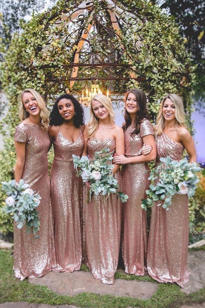 Rose Gold Sequin Bridesmaid Dresses 