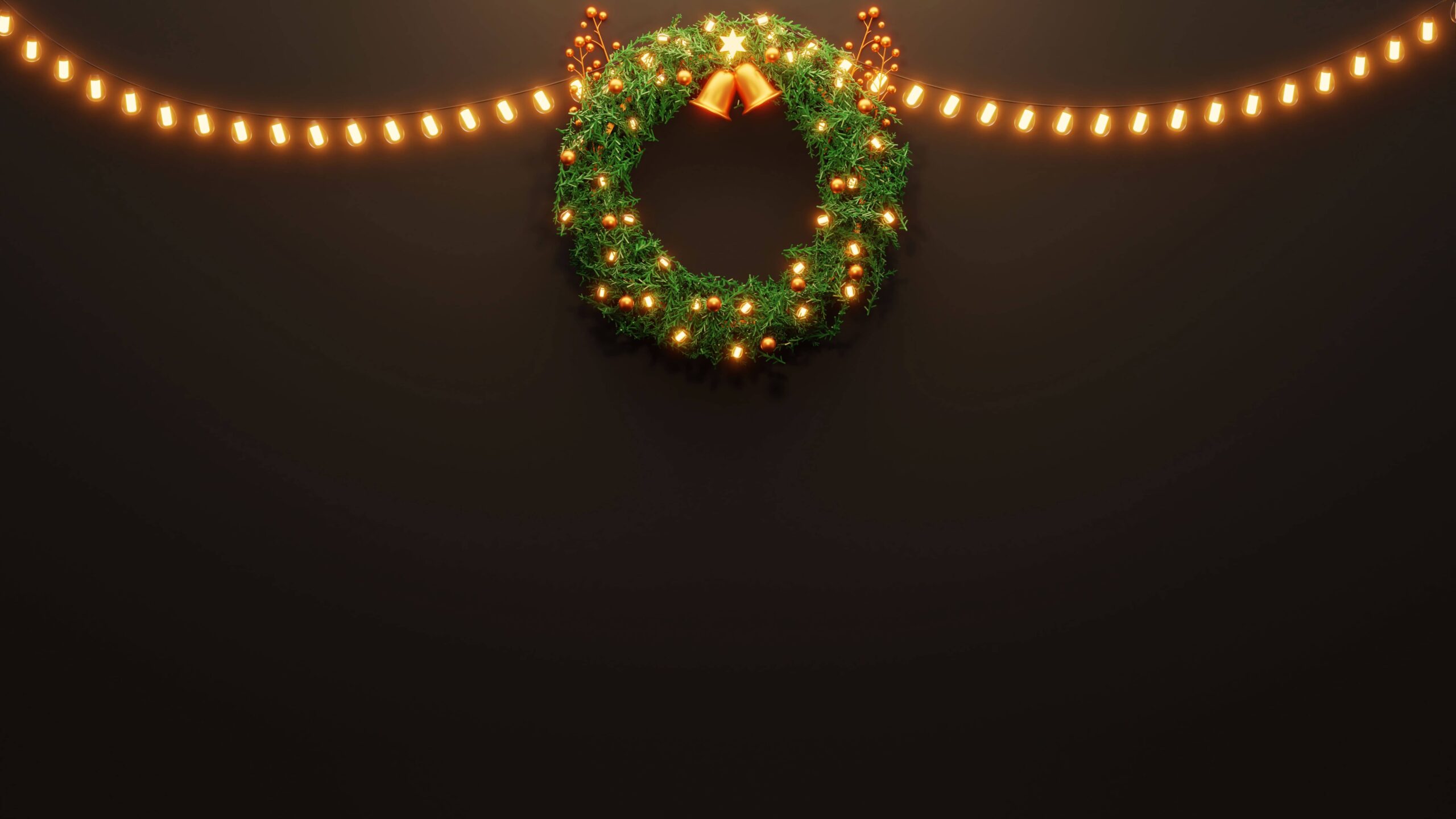Fairy Lights with Handmade Wreaths hanging on top of the frame with fairy lights turned onn