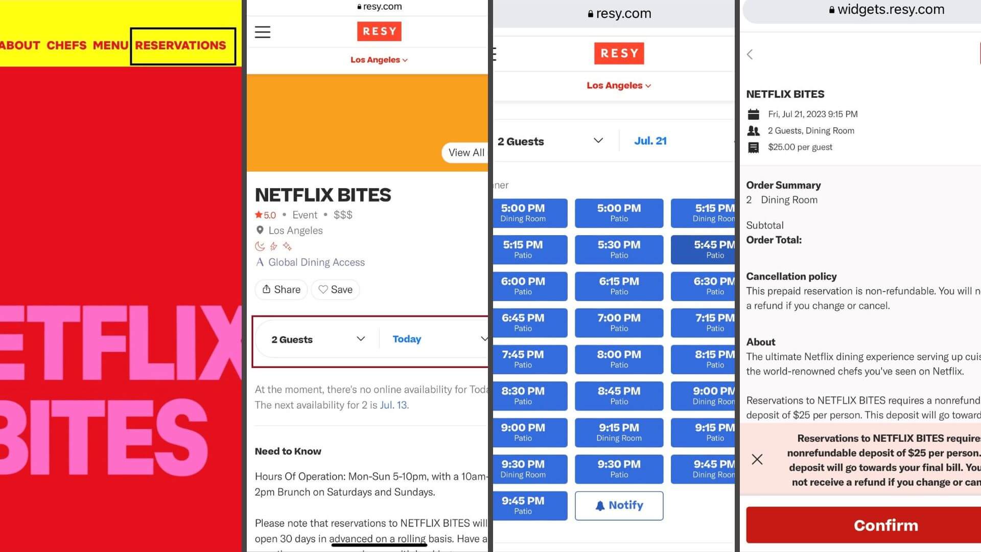 Steps Required to do a reservation for Netflix Bites using Netflix/shop website redirecting to Resy