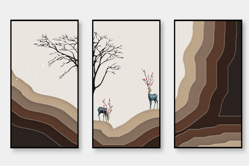 DIY mordern wall artwork of deer on mountain