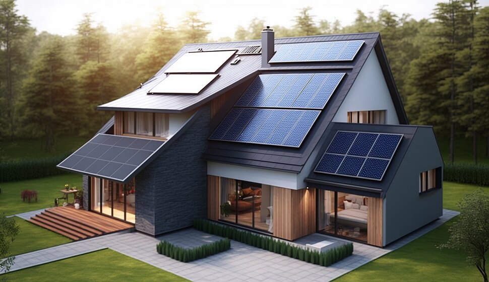 2 Storey Sustainable House Design with solar in its Roof and big windows. and Small wake way