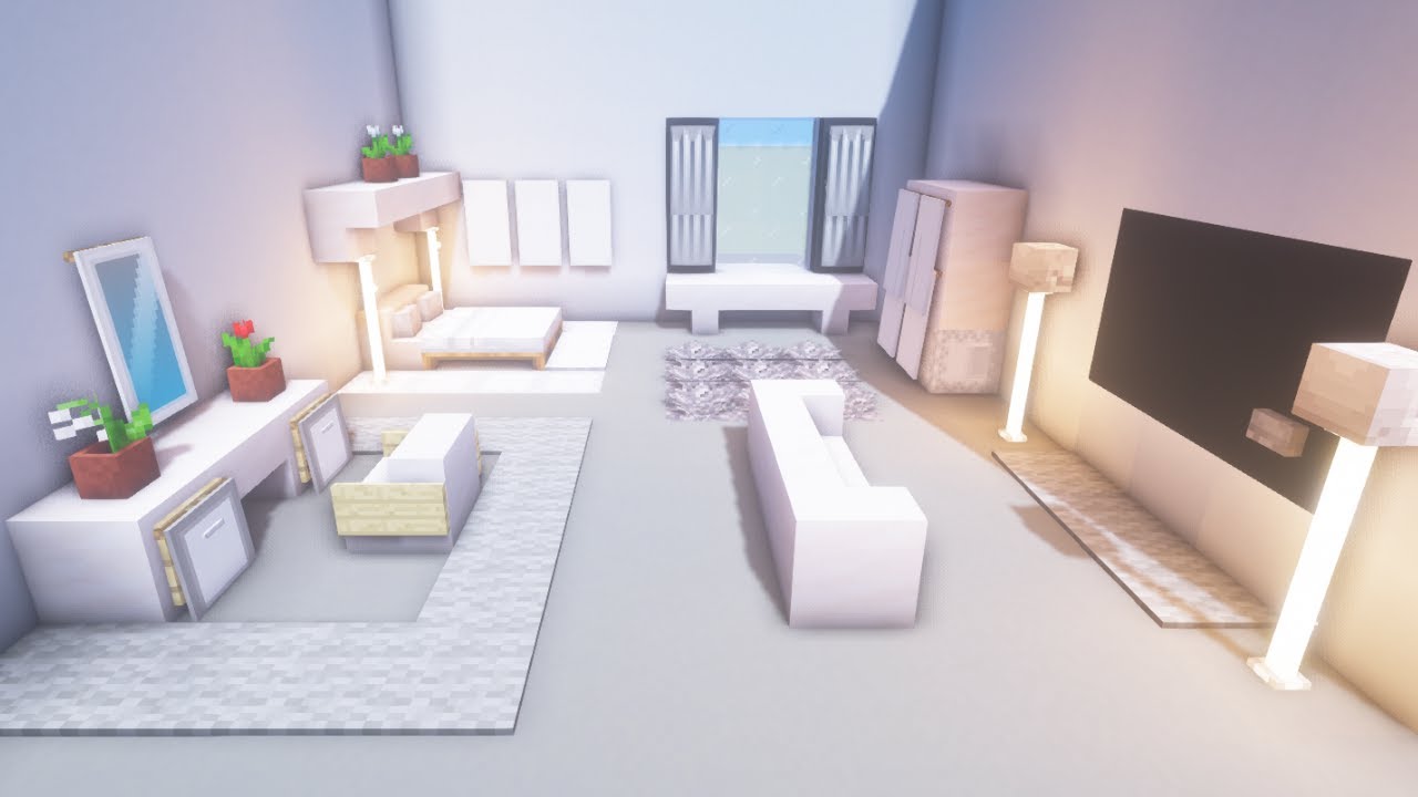 Modern White Minecraft Stylish Bedroom With Closet and TV