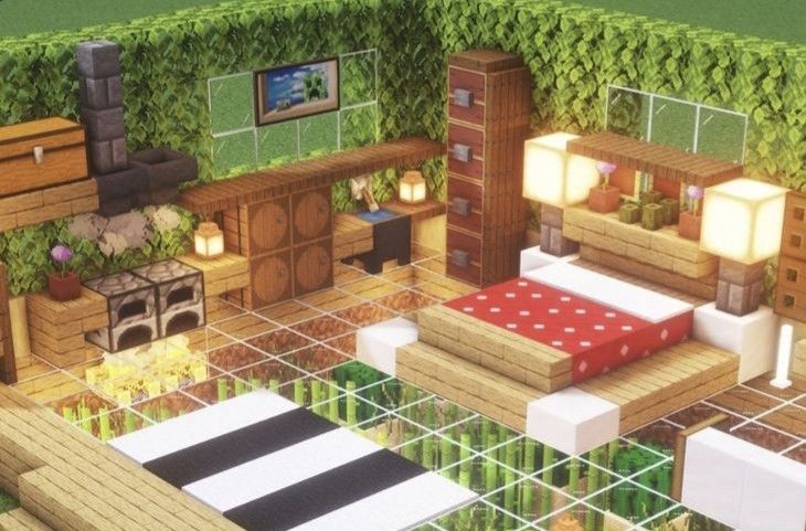 Green Oasis Interior Minecraft Bedroom Ideas