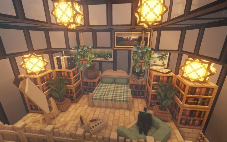 Cottage style Minecraft Bedroom Interior Design with Star Light Hanging
