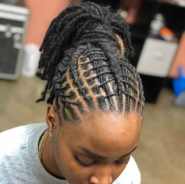 Medium length Sisterlocks dread styles for females with braids