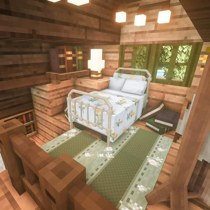 Small Warm And Cozy Wooden Minecraft Bedroom Design