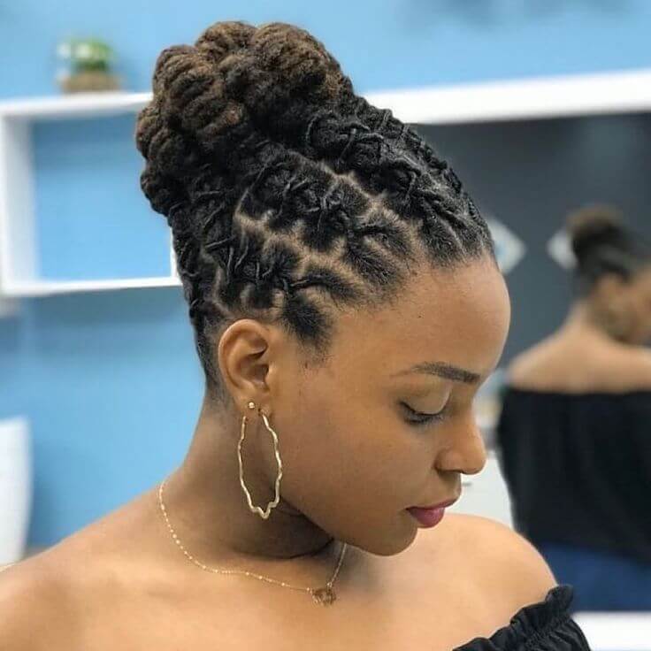 Female Braided Loc Updo Short Bun with Braids