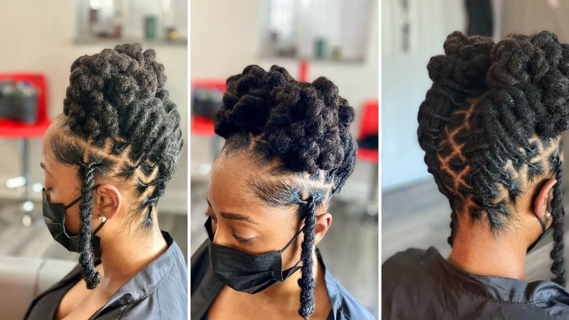 Female Braided Loc Updo in front