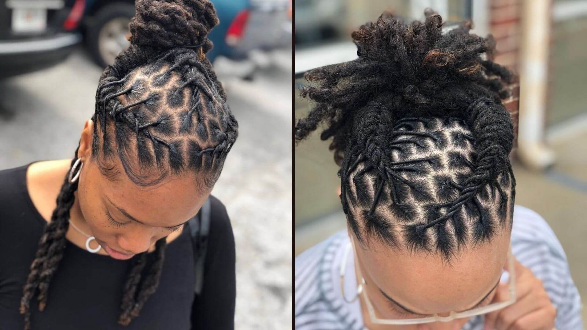 side by side image of Crown Dreadloc haistyle