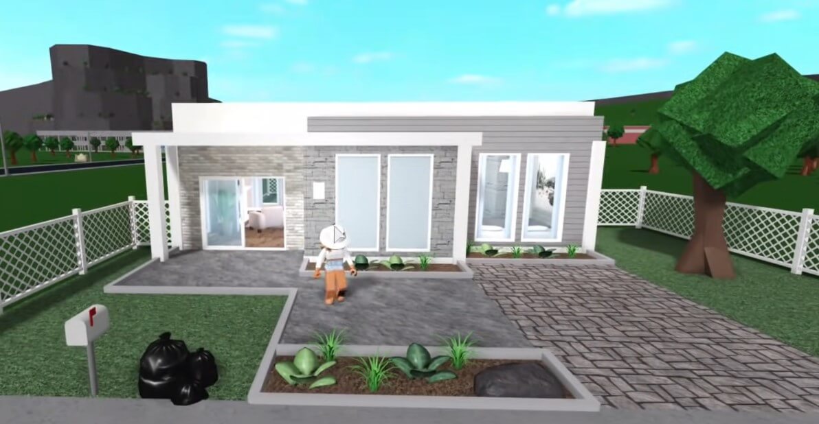 Exterior of affordable large modern house bloxburg build