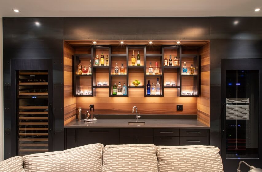 Wine Shelfs for Wine in Basement with Wet Bar