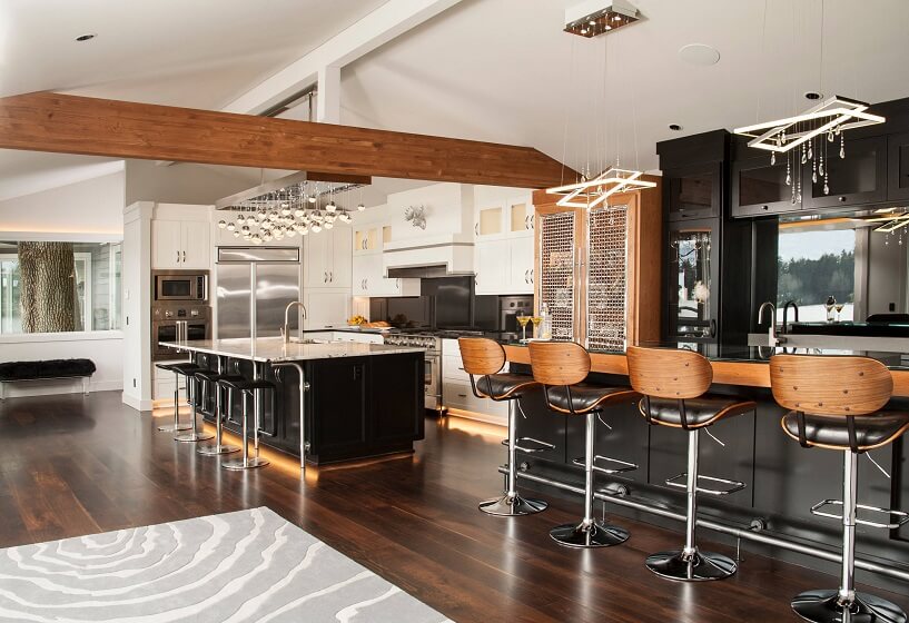 modern White Wooden & Black boho chic Finished basement bar