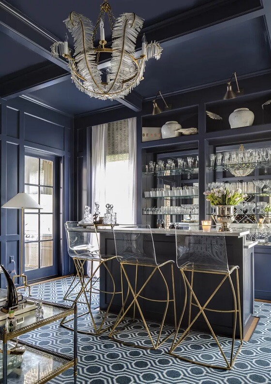 Blue Bar at Home with Artistic touch and Transparent Chair