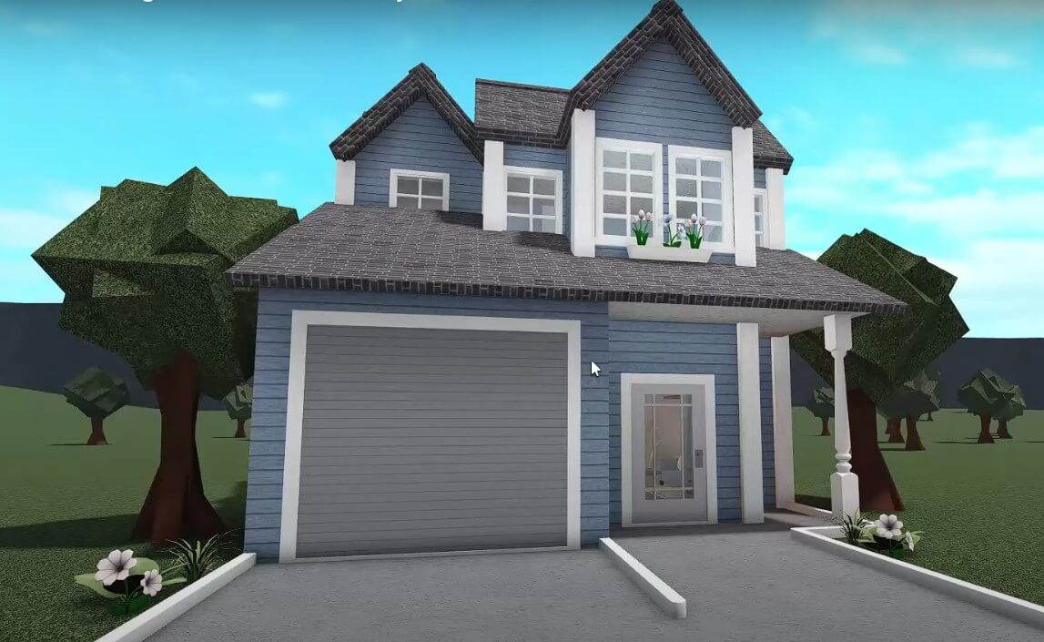 Cute Blue roblox bloxburg house with White Trim