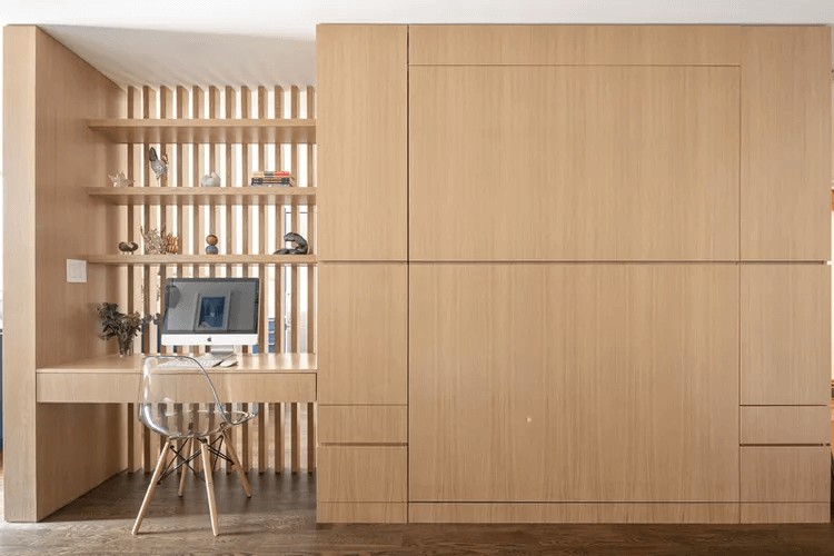 Close Wooden Murphy Bed with side desk and Storage Option