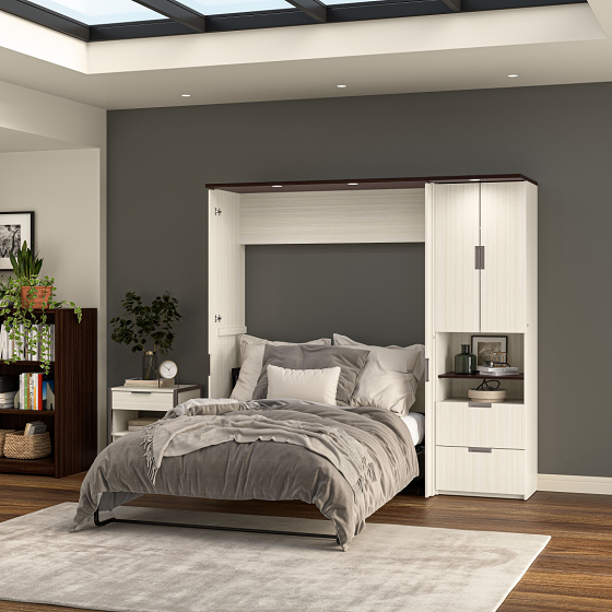 Grey Bed with White Murphy Bed with small Storage