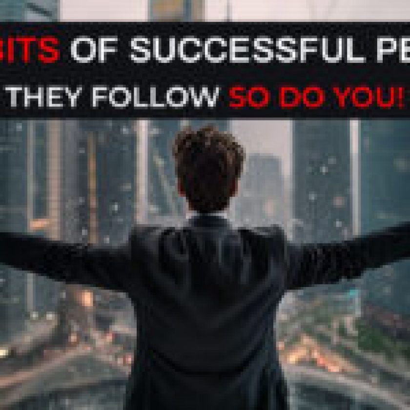 Success Full Men Opening his Hand in Busy City and Text Above Habits of Successful People They Follow So Do you