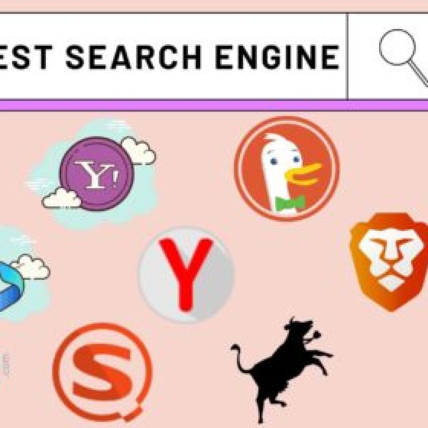 Creative Showing Top Search Engines List Includes Google, Bing, Yahoo, DuckDuckGo, Yandex, Startpage, Swisscows, Brave Search, You, Ecosia