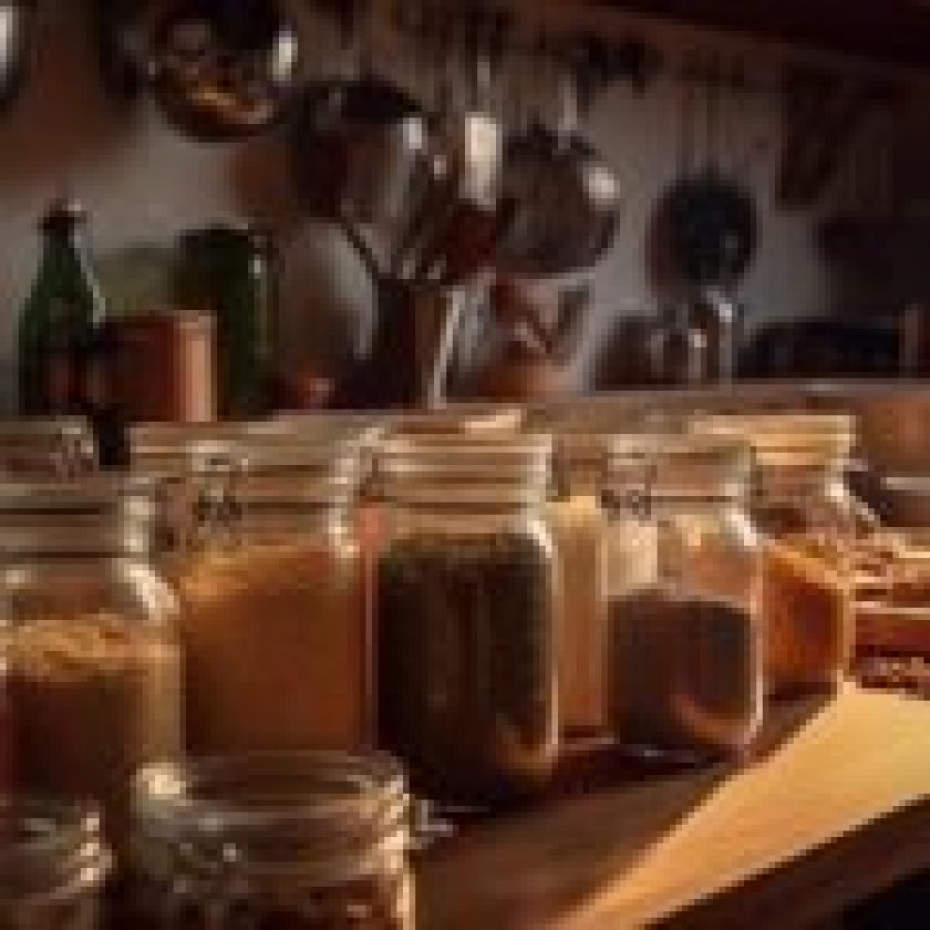 kitchen counter with honey reuse jars food it